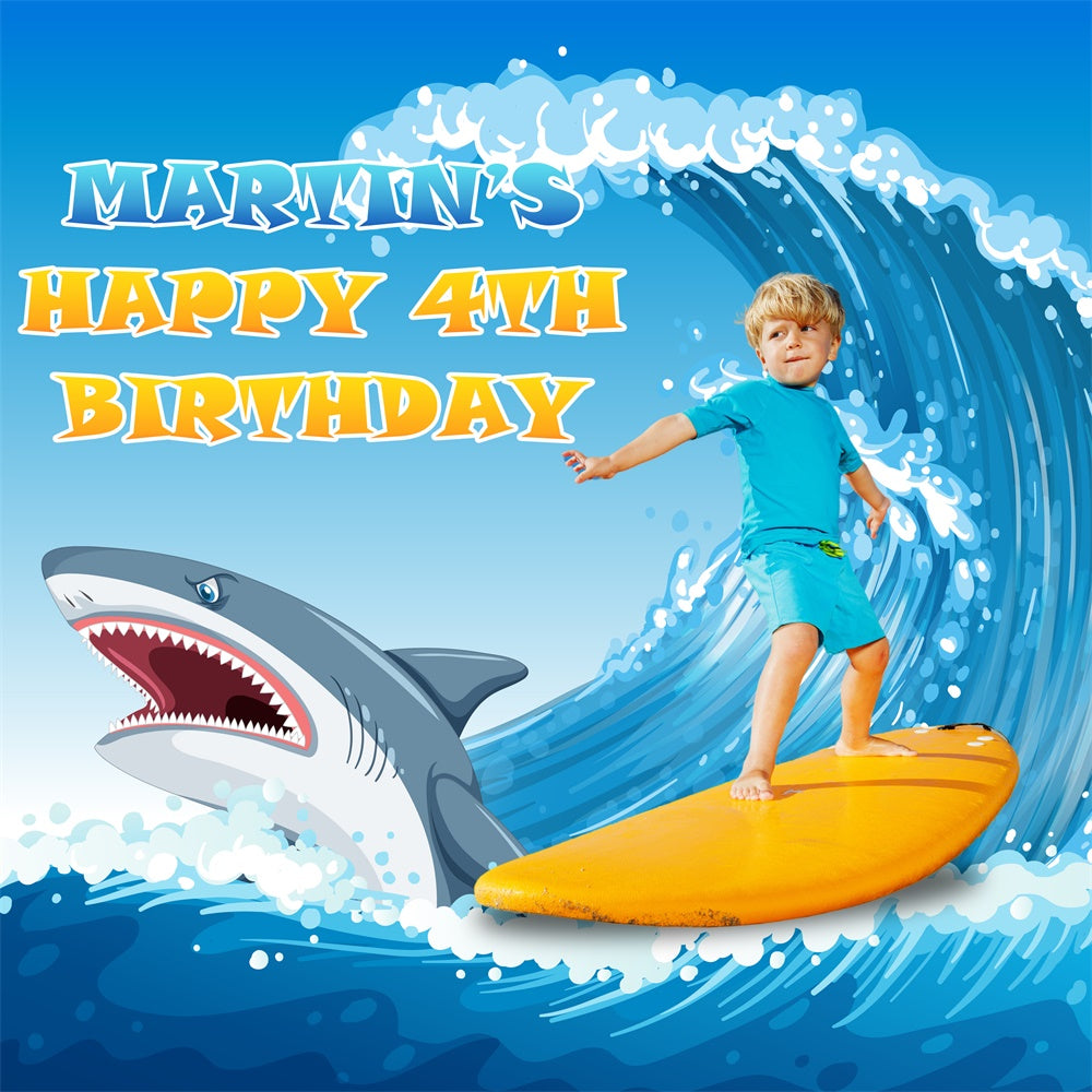 Customized Backdrop For Birthday Shark Wave Surfing 4th Backdrop BRP5-113