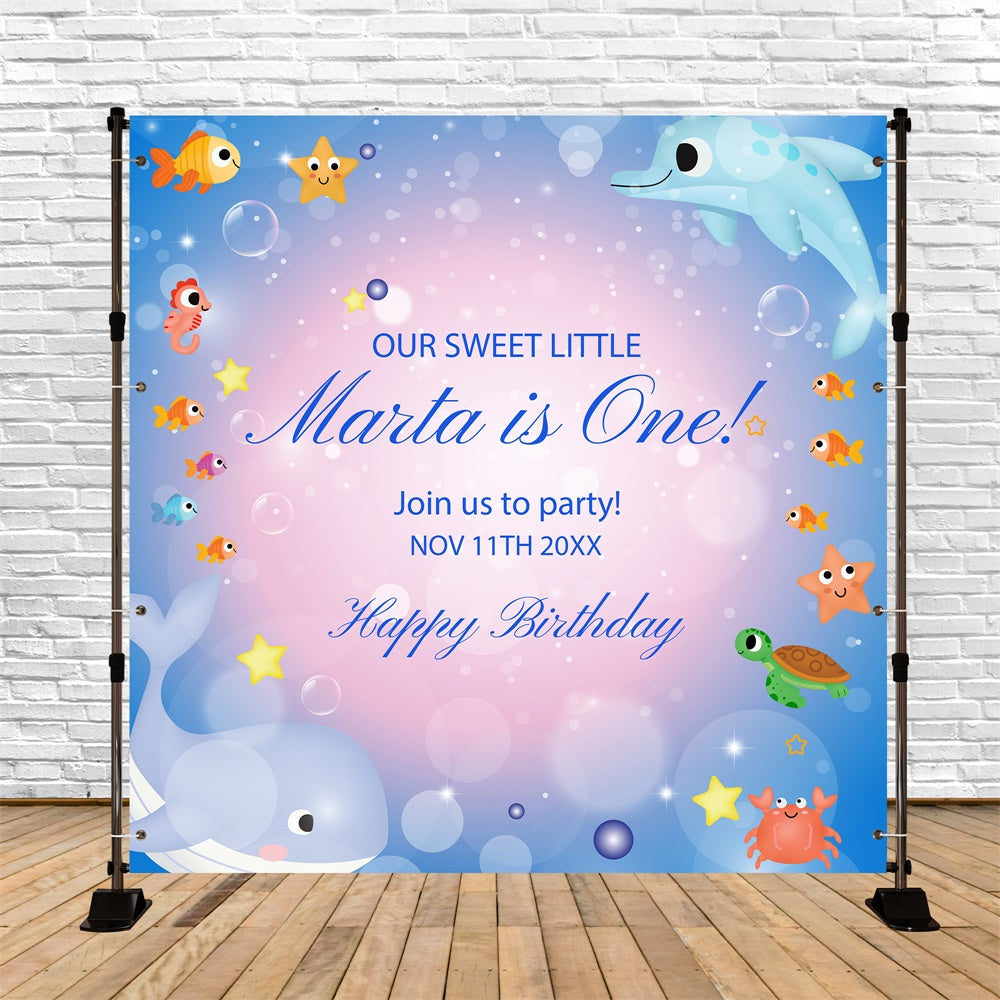 1st Birthday Backdrop Colorful Ocean Creatures Custom Backdrop BRP5-116
