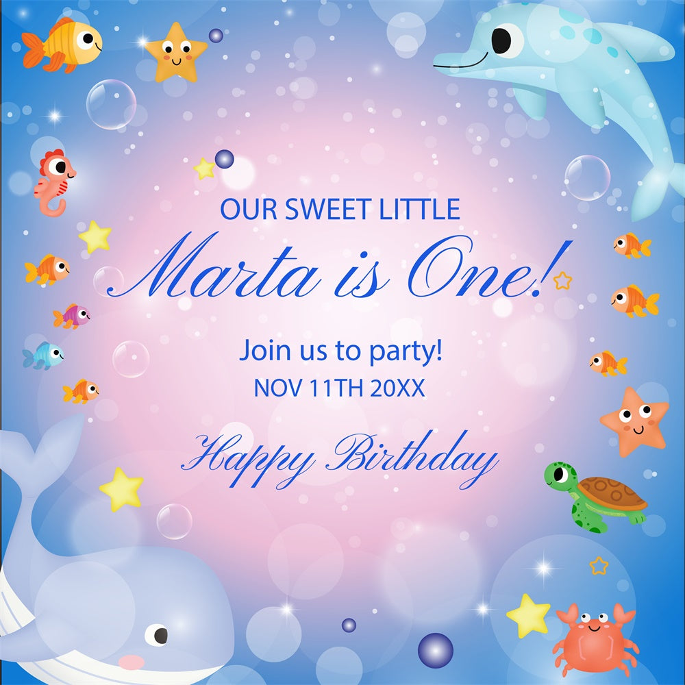 1st Birthday Backdrop Colorful Ocean Creatures Custom Backdrop BRP5-116