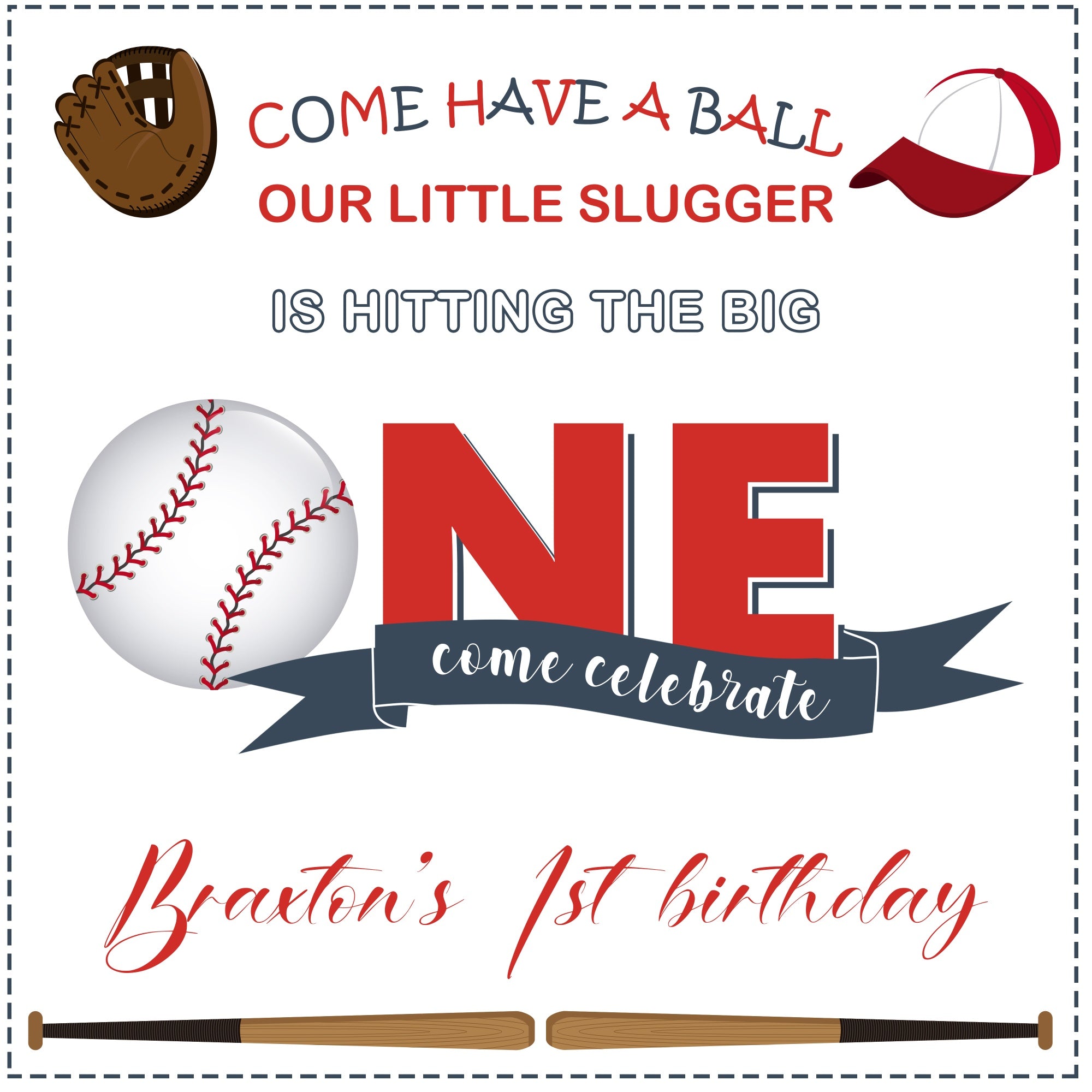1st Birthday Backdrop Baseball Theme Sports Customized Backdrop BRP5-120
