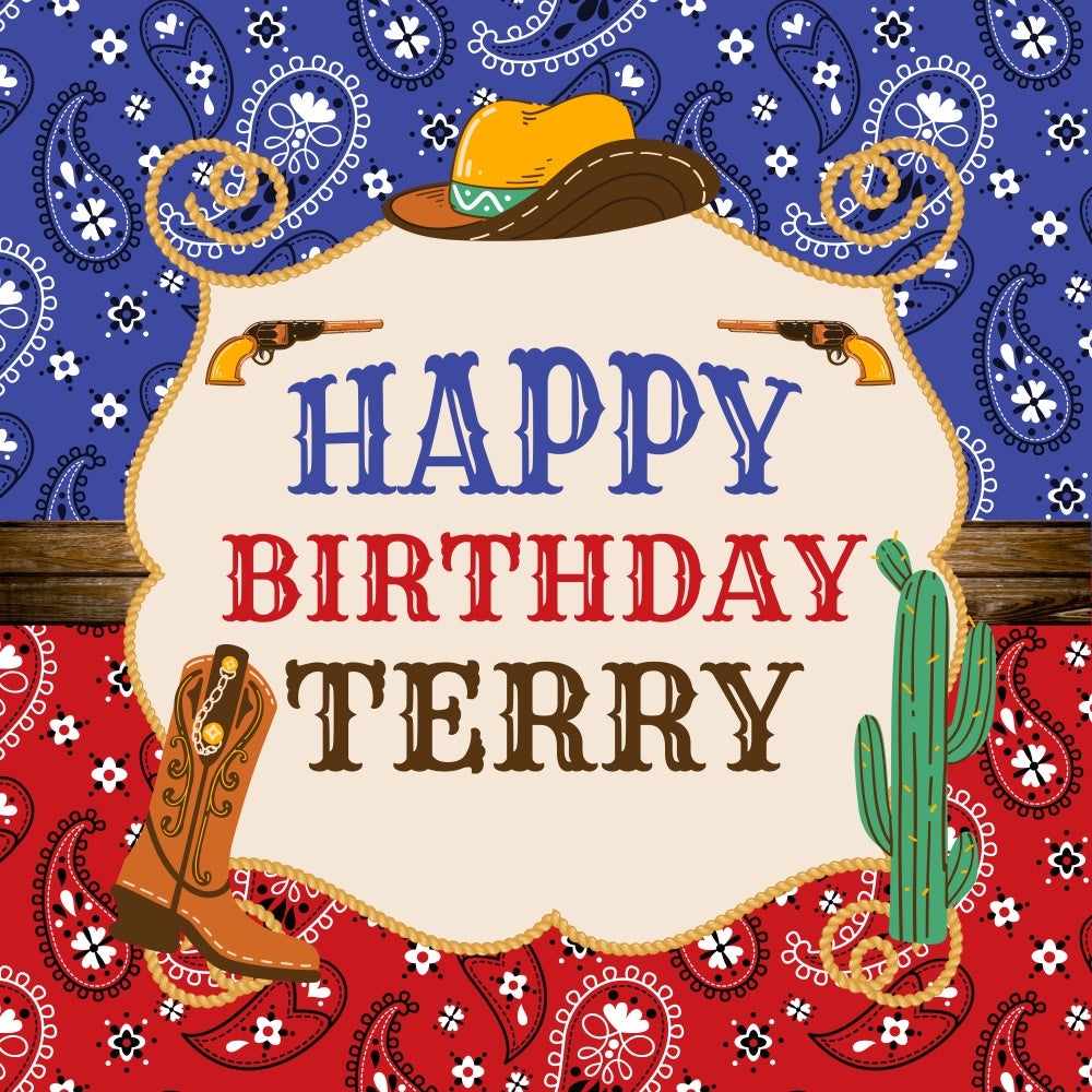 Customized Backdrop For Birthday Cactus Cowboy Charm Backdrop BRP5-121