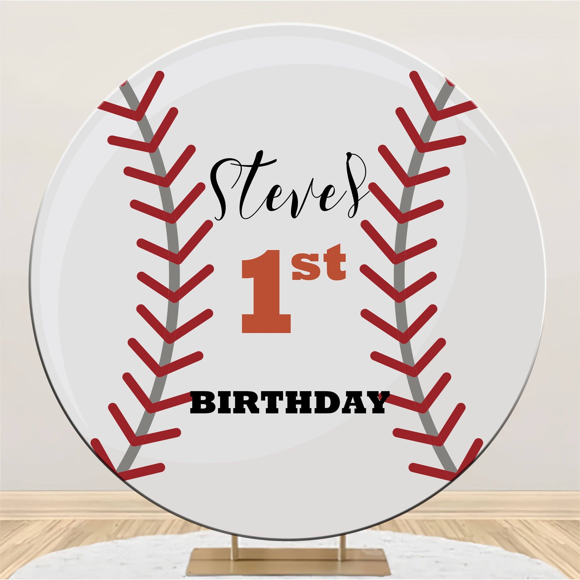 First Birthday Backdrop Classic Baseball Themed Custom Round Backdrop BRP5-122