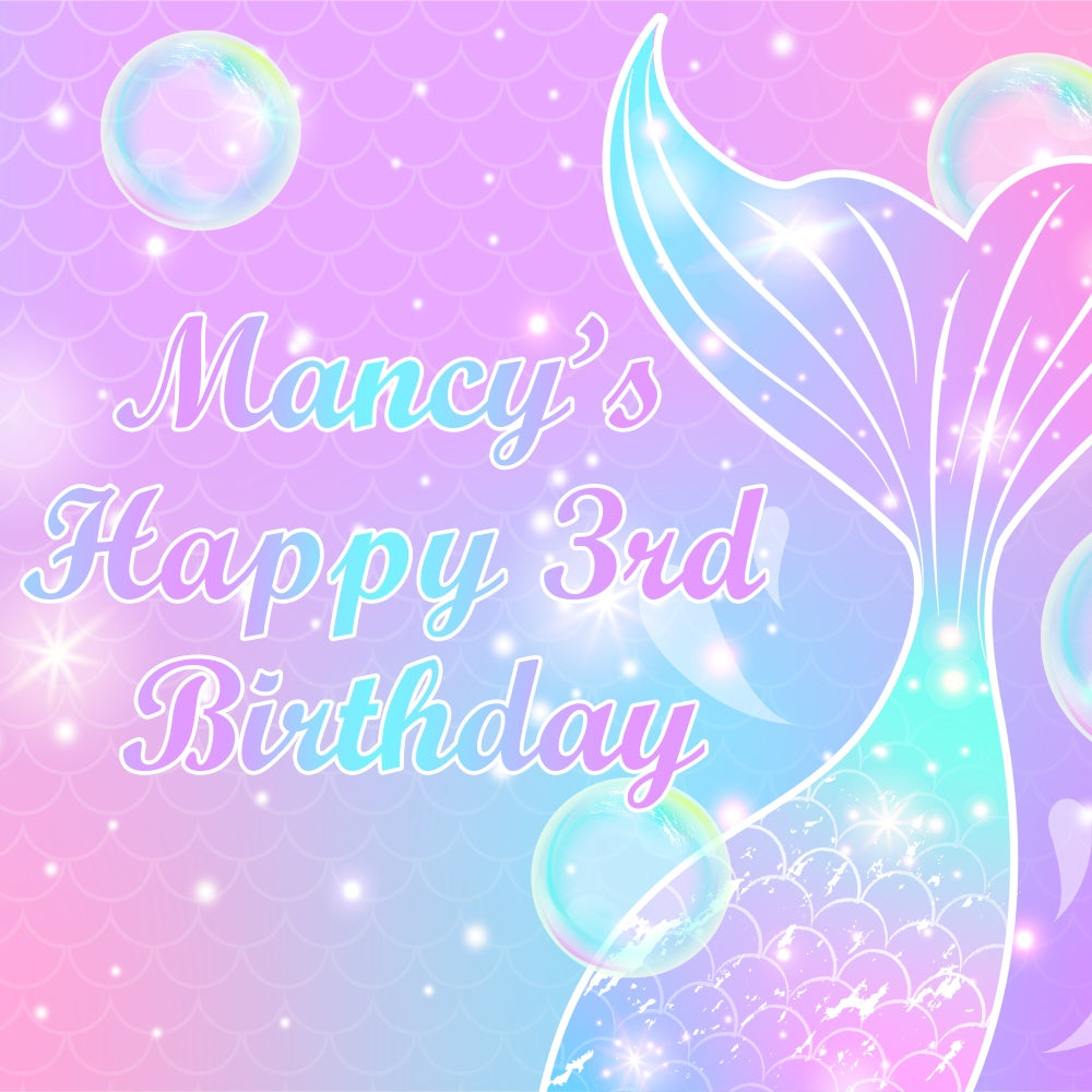 Custom Birthday Backdrop Sparkling Mermaid Tail 3rd Backdrop BRP5-124