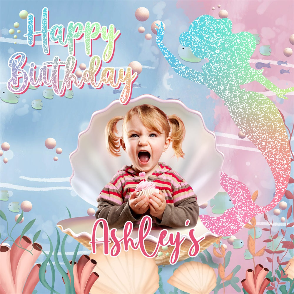 Customized Birthday Backdrop Underwater Party Mermaid Backdrop BRP5-125