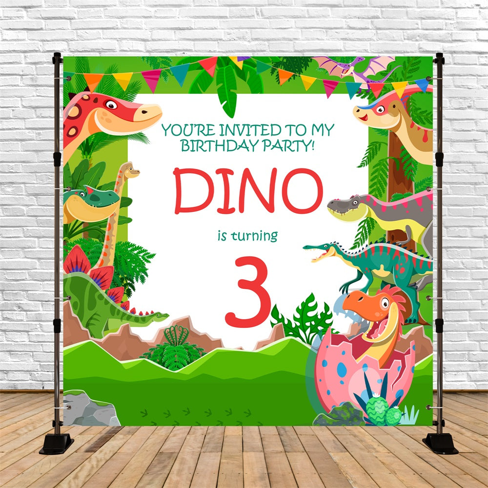 Custom Birthday Backdrops Dino Jungle Fiesta 3rd Backdrop BRP5-128