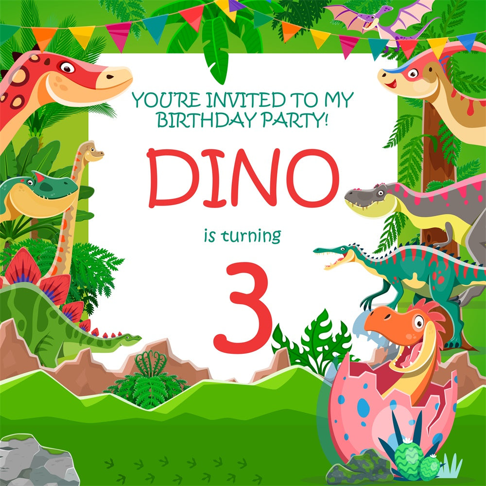 Custom Birthday Backdrops Dino Jungle Fiesta 3rd Backdrop BRP5-128