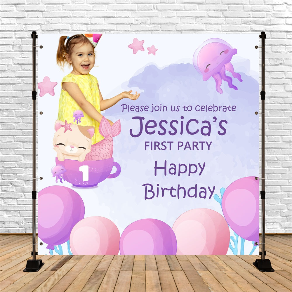 First Birthday Backdrop Jellyfish Sweet Balloon Custom Backdrop BRP5-129