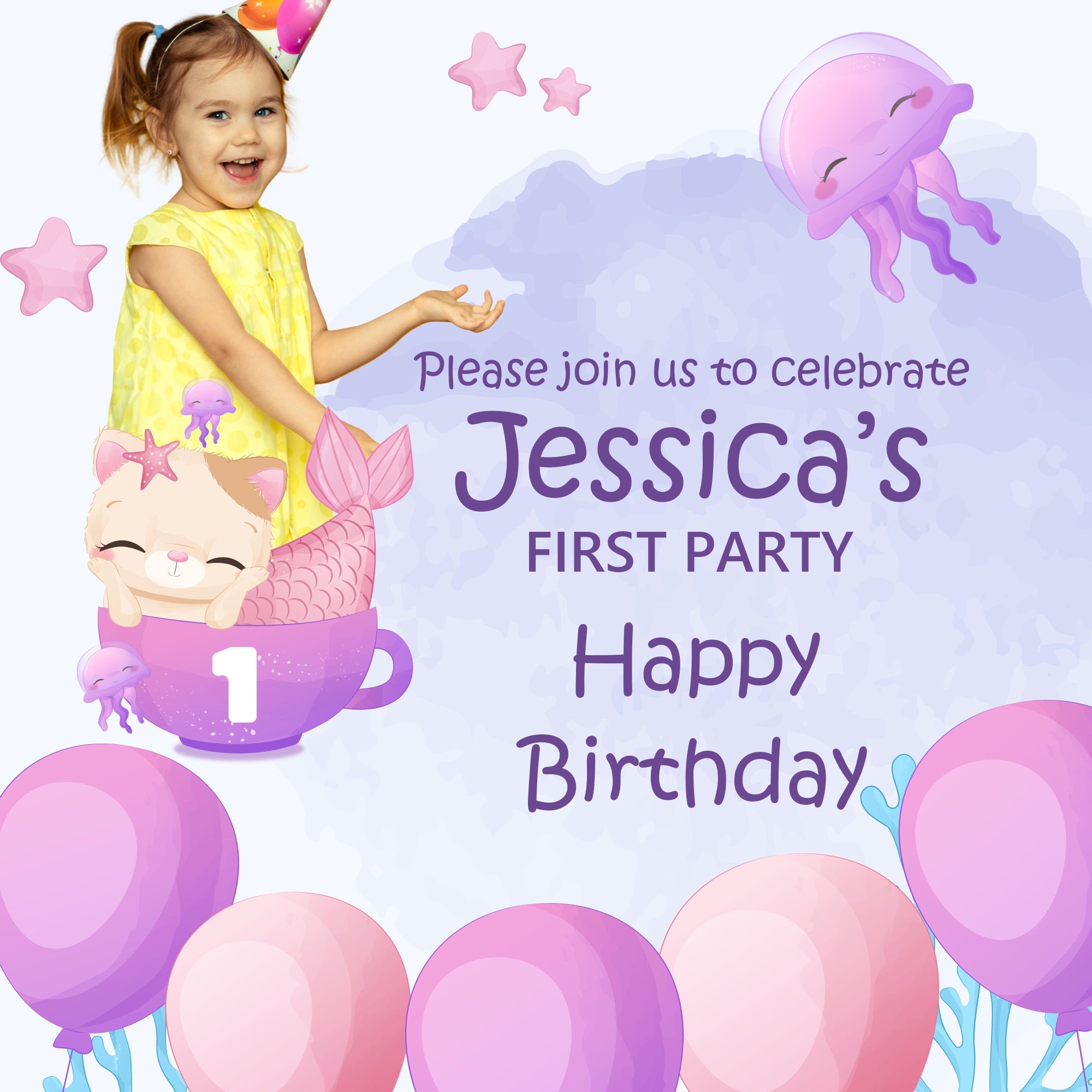 First Birthday Backdrop Jellyfish Sweet Balloon Custom Backdrop BRP5-129
