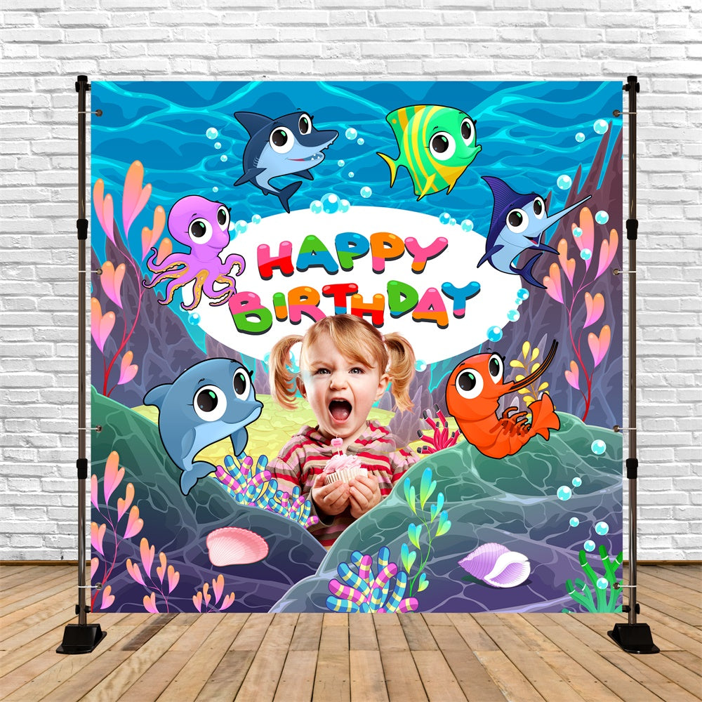 Customized Backdrop For Birthday Ocean Adventure Cartoon Backdrop BRP5-131