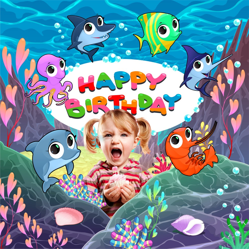 Customized Backdrop For Birthday Ocean Adventure Cartoon Backdrop BRP5-131