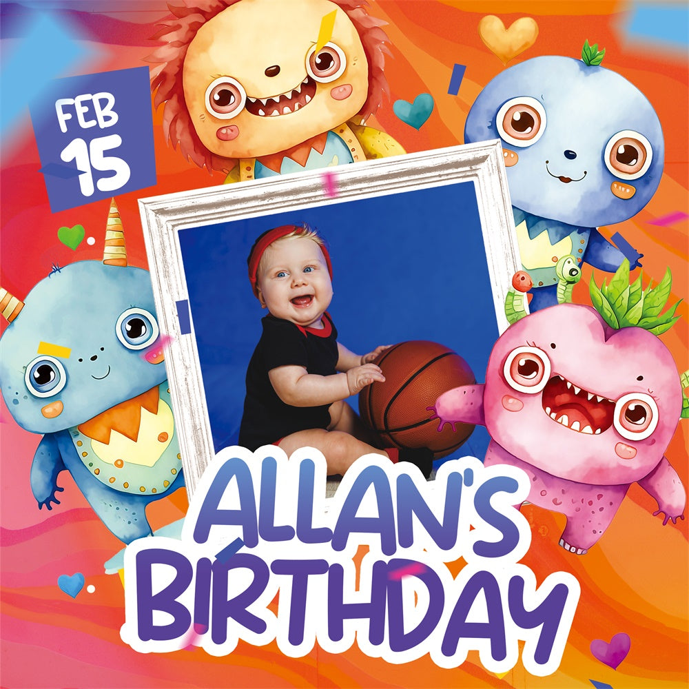 Customized Backdrop For Birthday Cartoon Monster Cute Backdrop BRP5-132