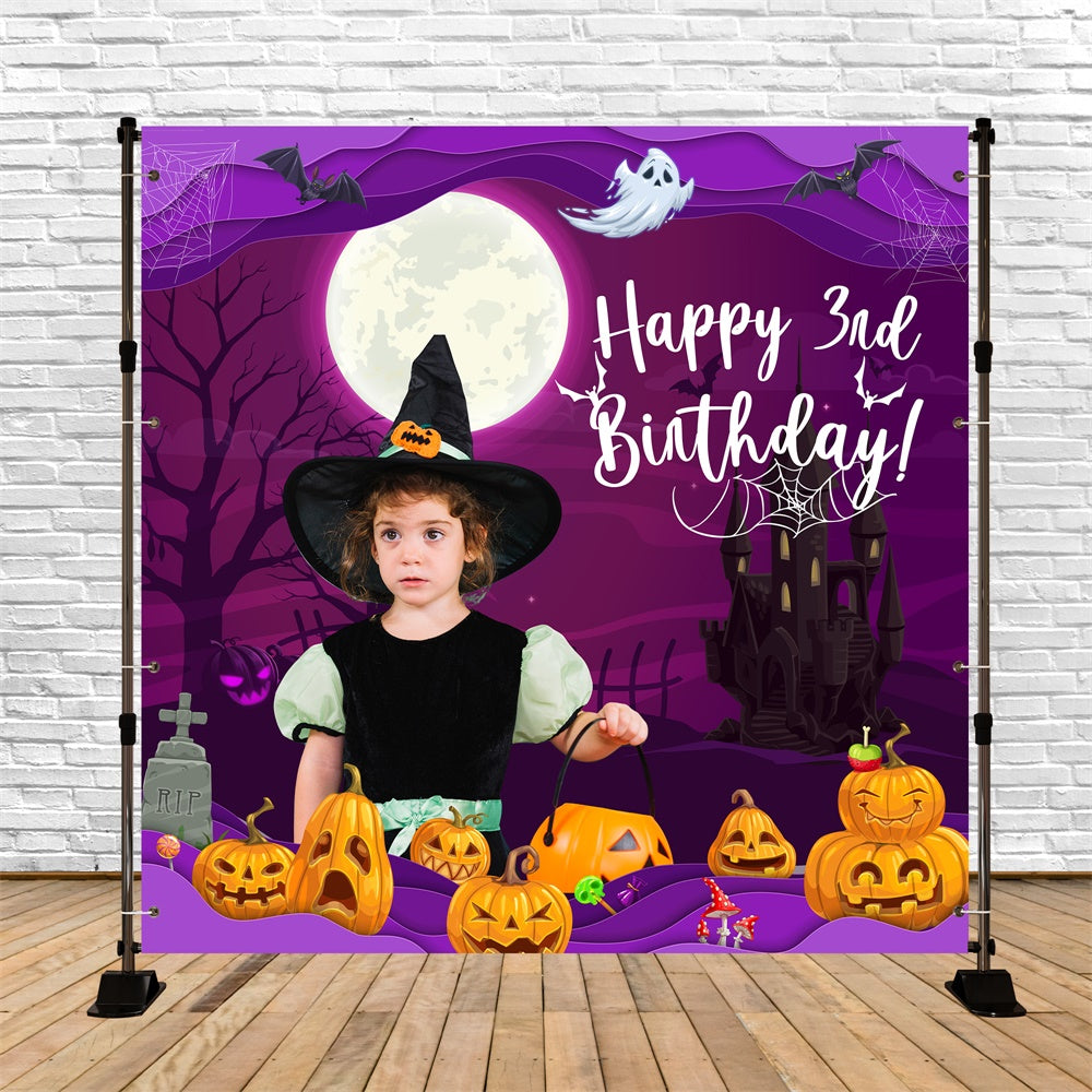Personalized Birthday Backdrops Moonlit Halloween 3rd Backdrop BRP5-133