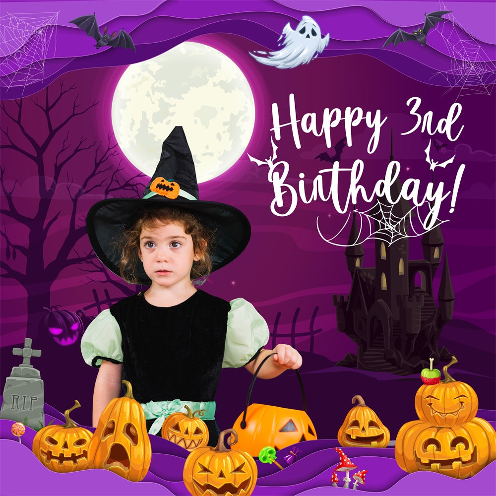 Personalized Birthday Backdrops Moonlit Halloween 3rd Backdrop BRP5-133