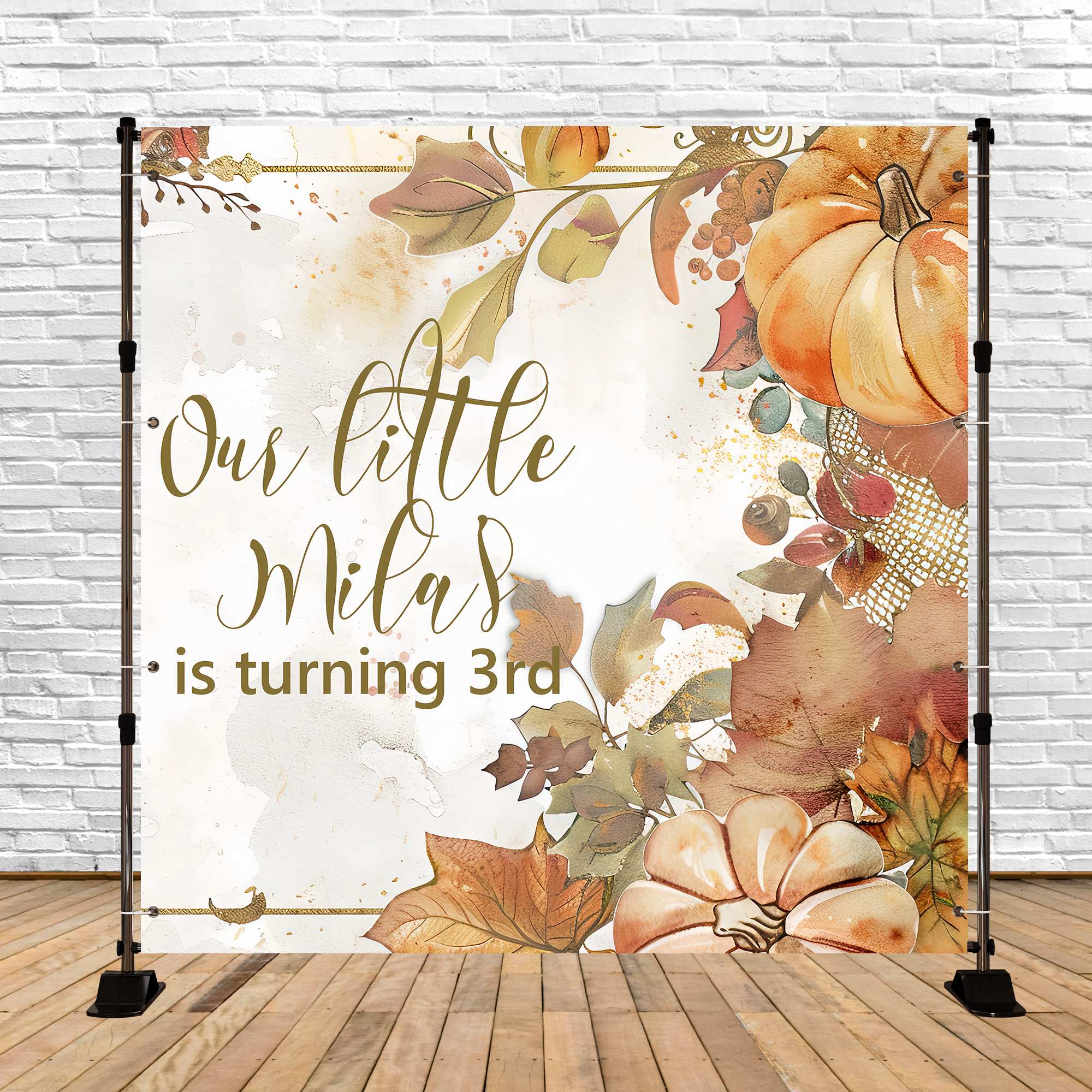 Customized Birthday Backdrop Autumn Harvest Rustic 3rd Backdrop BRP5-145