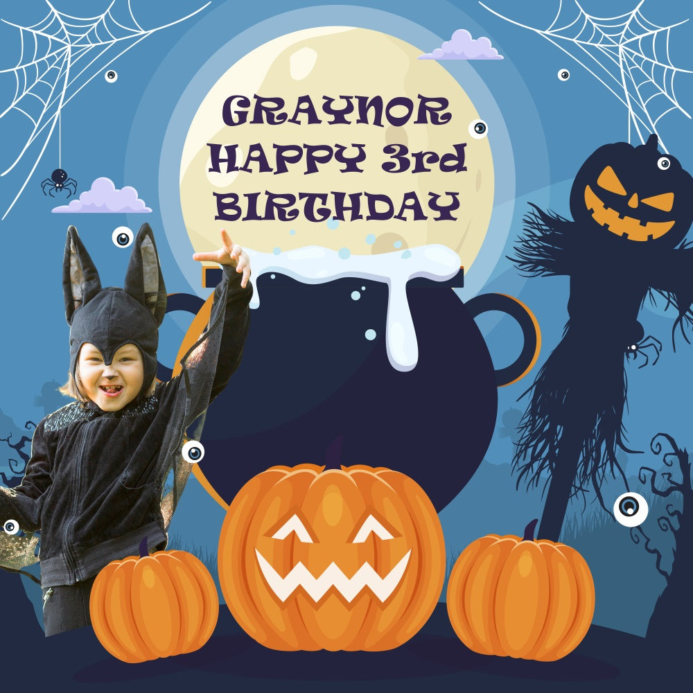 Custom Birthday Backdrop Spooky Moonlit 3rd Halloween Backdrop BRP5-149