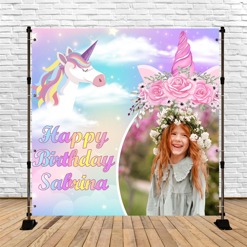 Customized Backdrop For Birthday Dreamy Unicorn Flower Backdrop BRP5-150