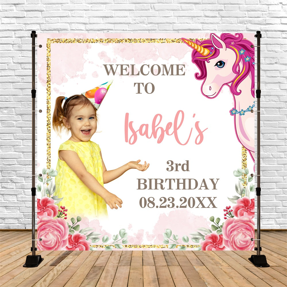 Happy Birthday Backdrop Fairytale Unicorn 3rd Custom Backdrop BRP5-151