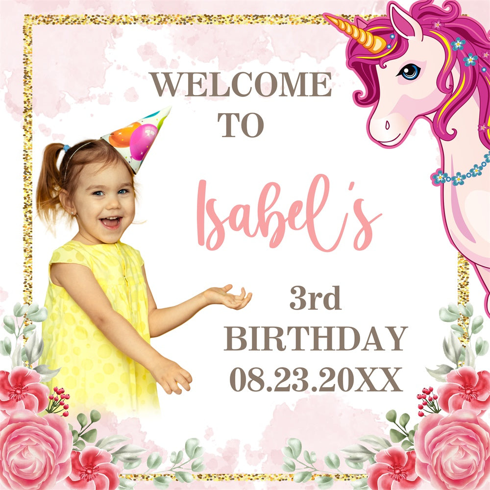 Happy Birthday Backdrop Fairytale Unicorn 3rd Custom Backdrop BRP5-151