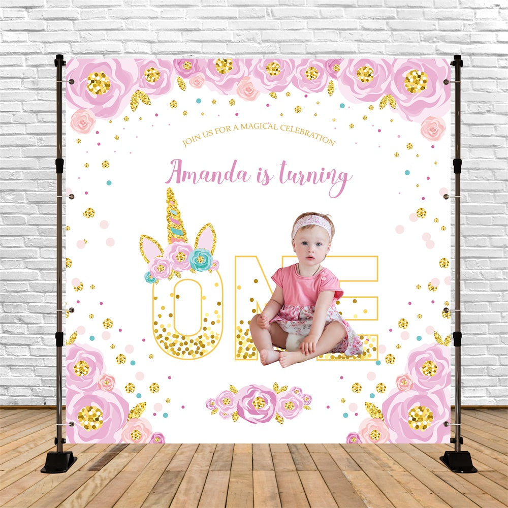 1st Birthday Backdrop Floral Sparkle Dreamy Customized Backdrop BRP5-152