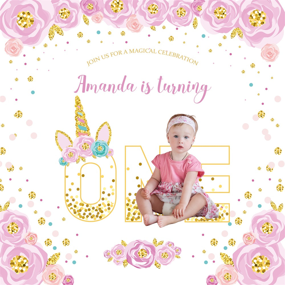 1st Birthday Backdrop Floral Sparkle Dreamy Customized Backdrop BRP5-152
