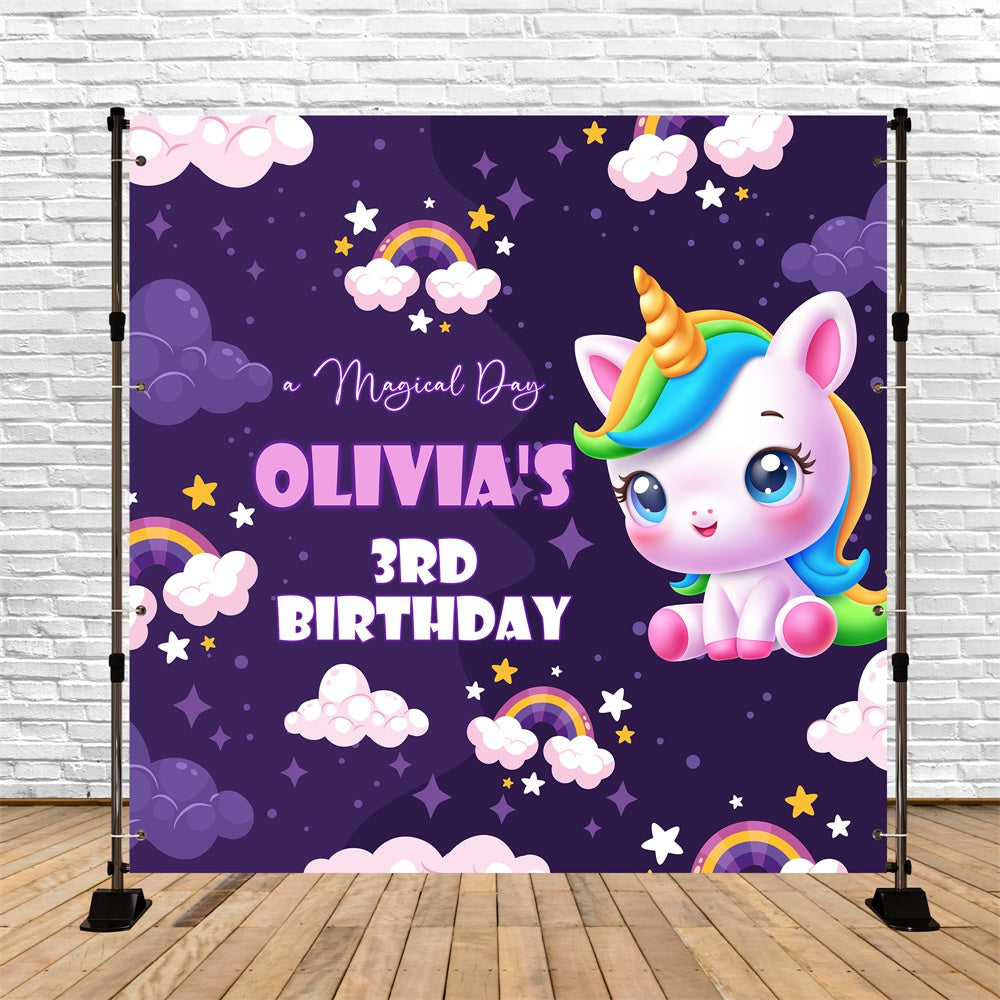 Personalized Birthday Backdrop Fantasy Sky Unicorn 3rd Backdrop BRP5-153