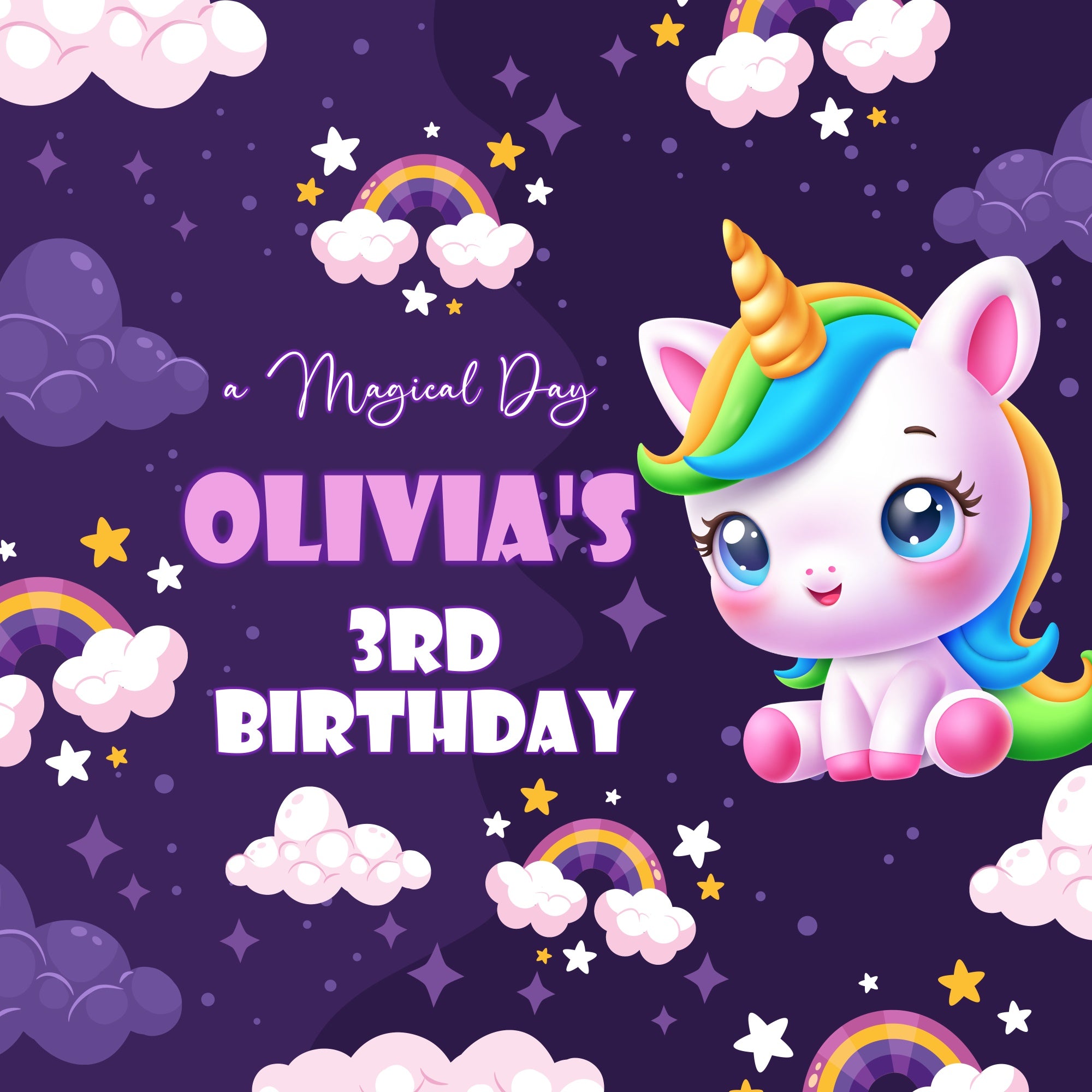 Personalized Birthday Backdrop Fantasy Sky Unicorn 3rd Backdrop BRP5-153