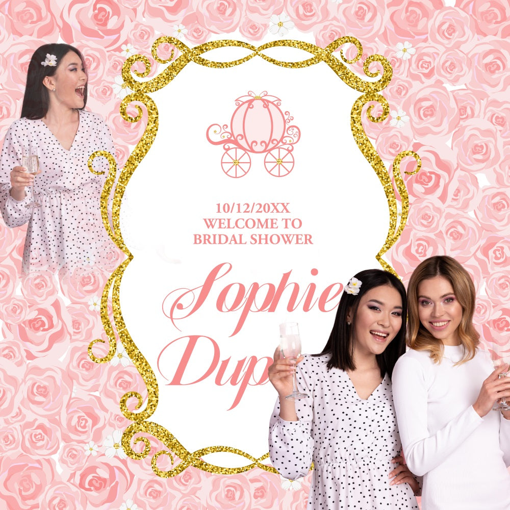 Bridal Shower Photo Backdrop Pink Floral Fantasy Custom Backdrop BRP5-175