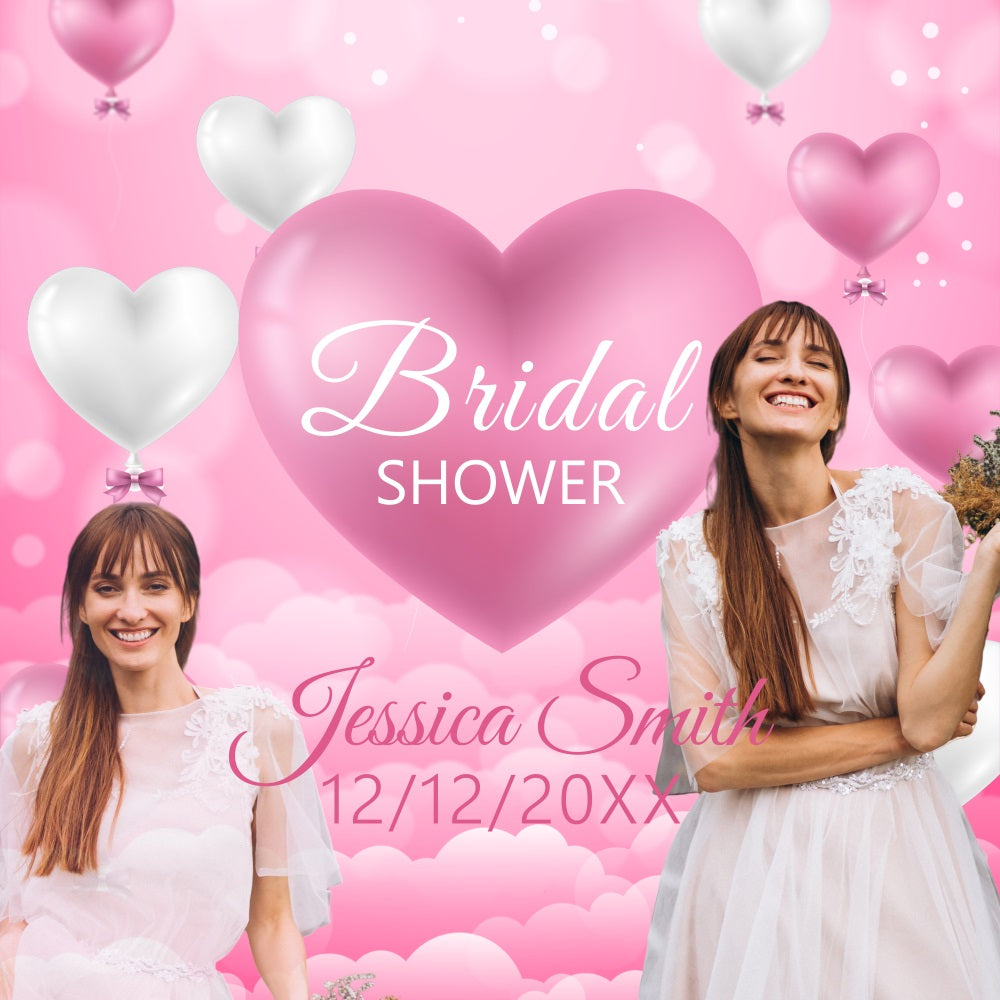 Bridal Shower Backdrop Pink Clouds Love Balloons Customized Backdrop BRP5-178