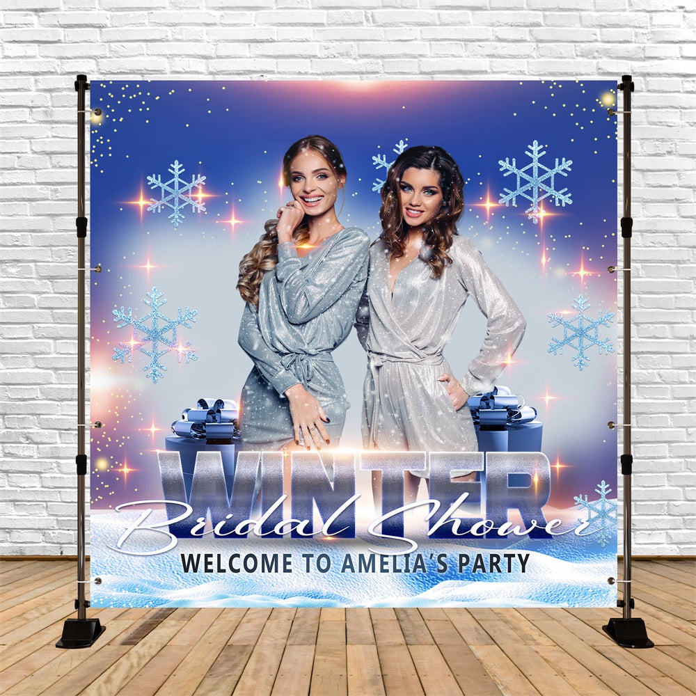 Bridal Shower Backdrops Glistening Snowflakes Personalized Backdrop BRP5-198