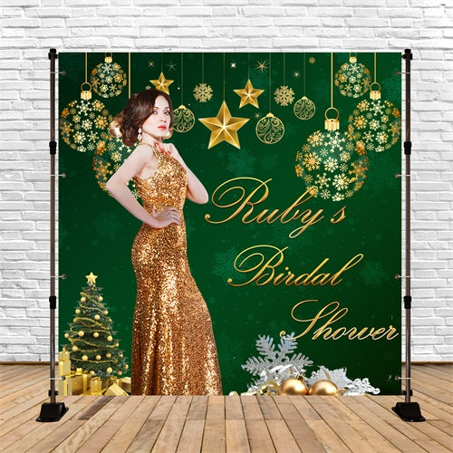 Bridal Shower Backdrop Ideas Green Christmas Tree Personalised Backdrop BRP5-200