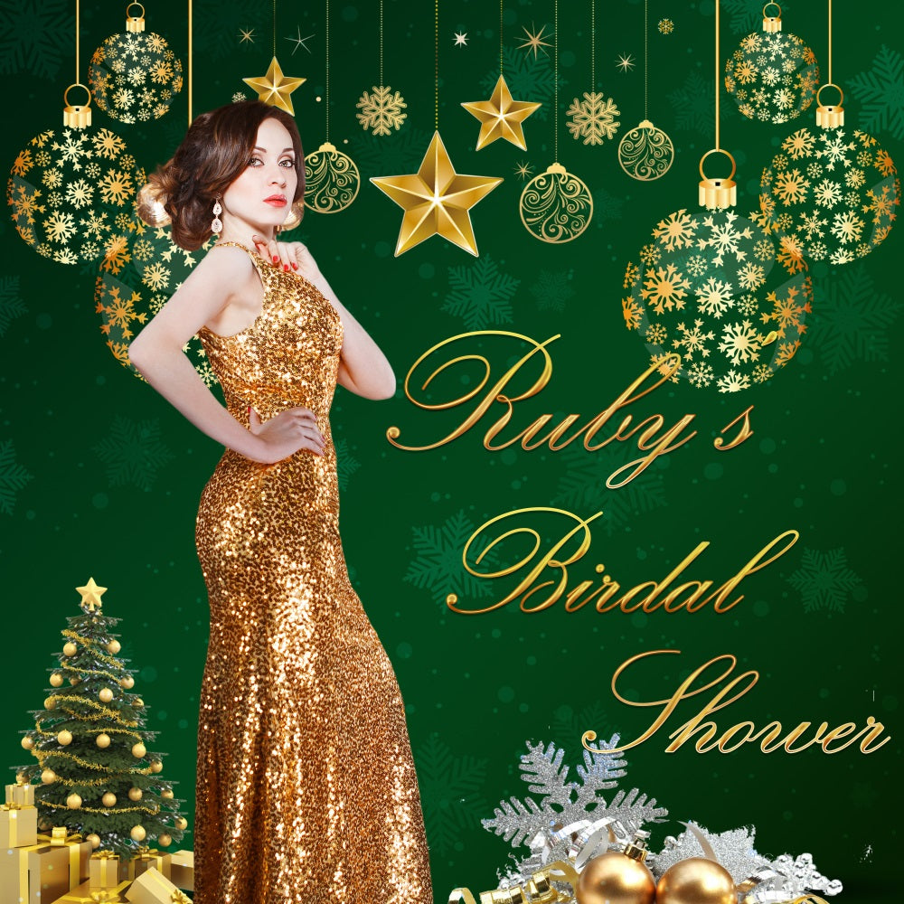 Bridal Shower Backdrop Ideas Green Christmas Tree Personalised Backdrop BRP5-200