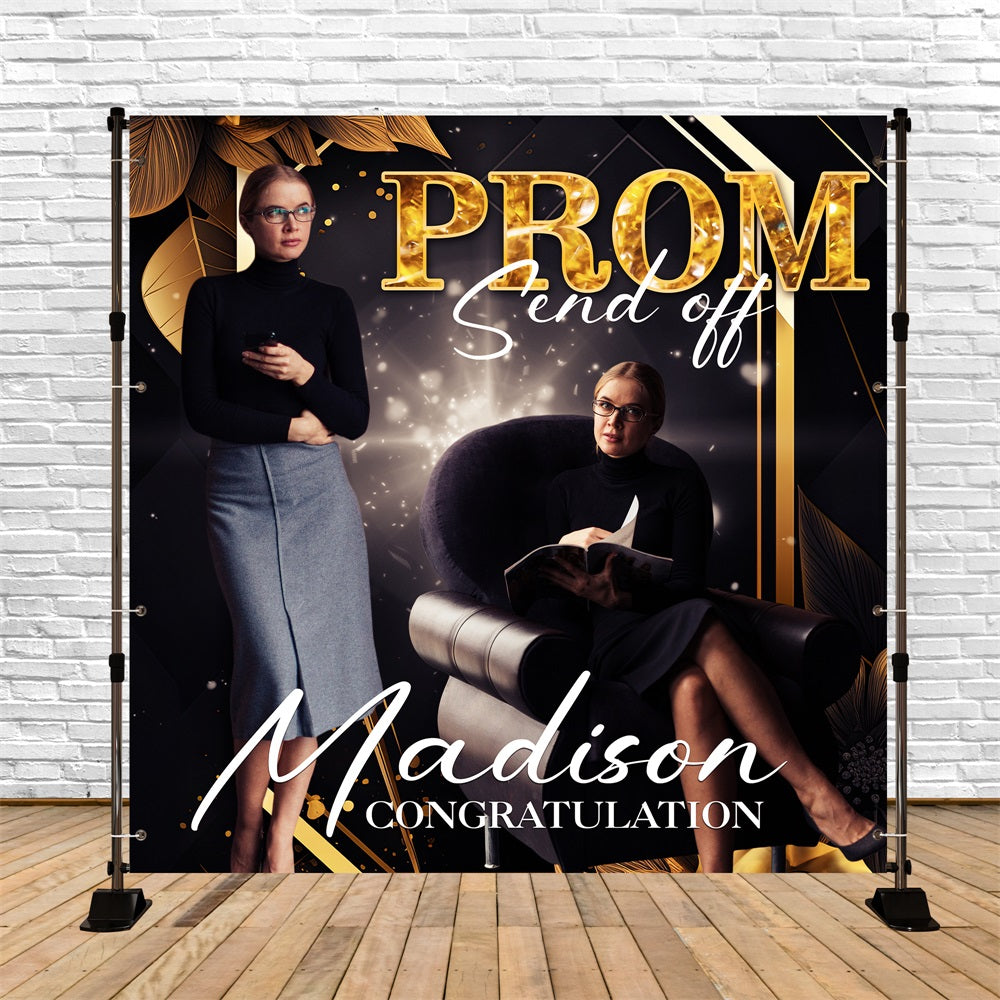 Prom Backdrops Gold Glitter Send-Off Personalised Party Graduation Backdrop BRP5-202