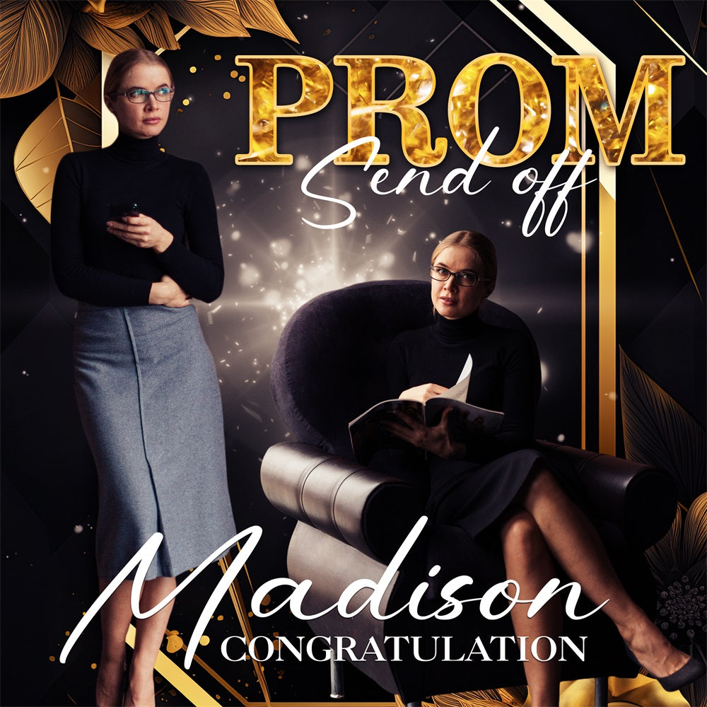 Prom Backdrops Gold Glitter Send-Off Personalised Party Graduation Backdrop BRP5-202