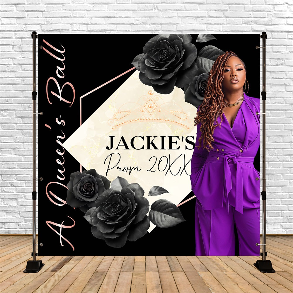 Prom Photo Backdrop Royal Black Rose Custom Party Graduation Backdrop BRP5-203