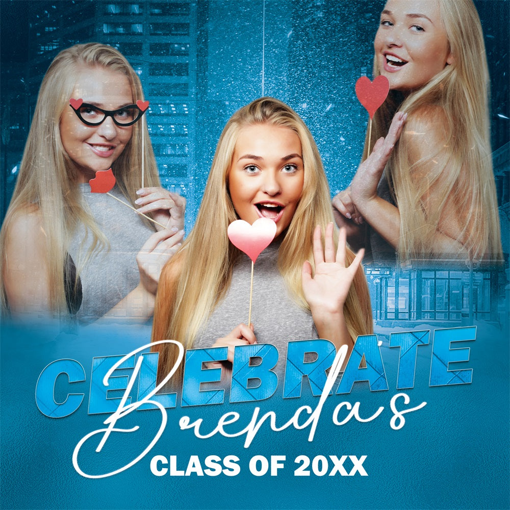 Blue Graduation Backdrop Urban Blue Sparkle Personalized Party Graduation Backdrop BRP5-204