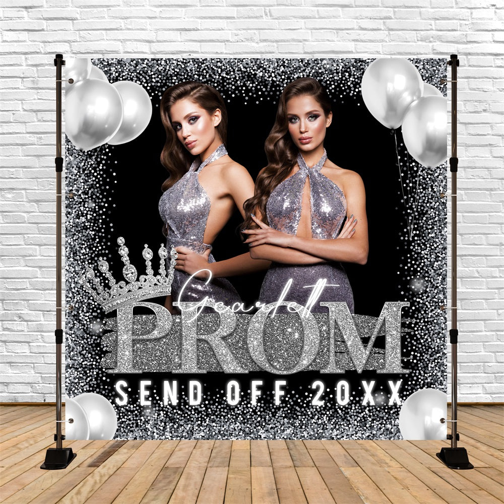 Prom Backdrop Ideas Silver Crown Glitter Custom Party Graduation Backdrop BRP5-207