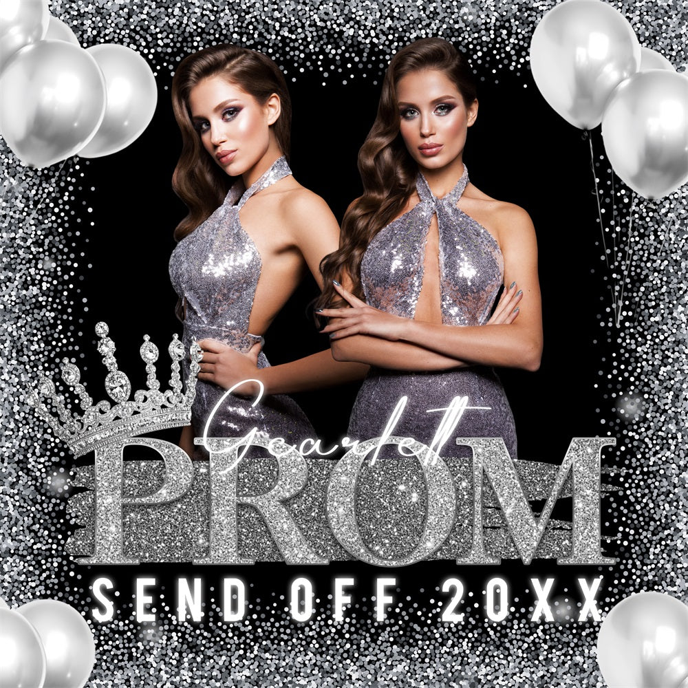 Prom Backdrop Ideas Silver Crown Glitter Custom Party Graduation Backdrop BRP5-207