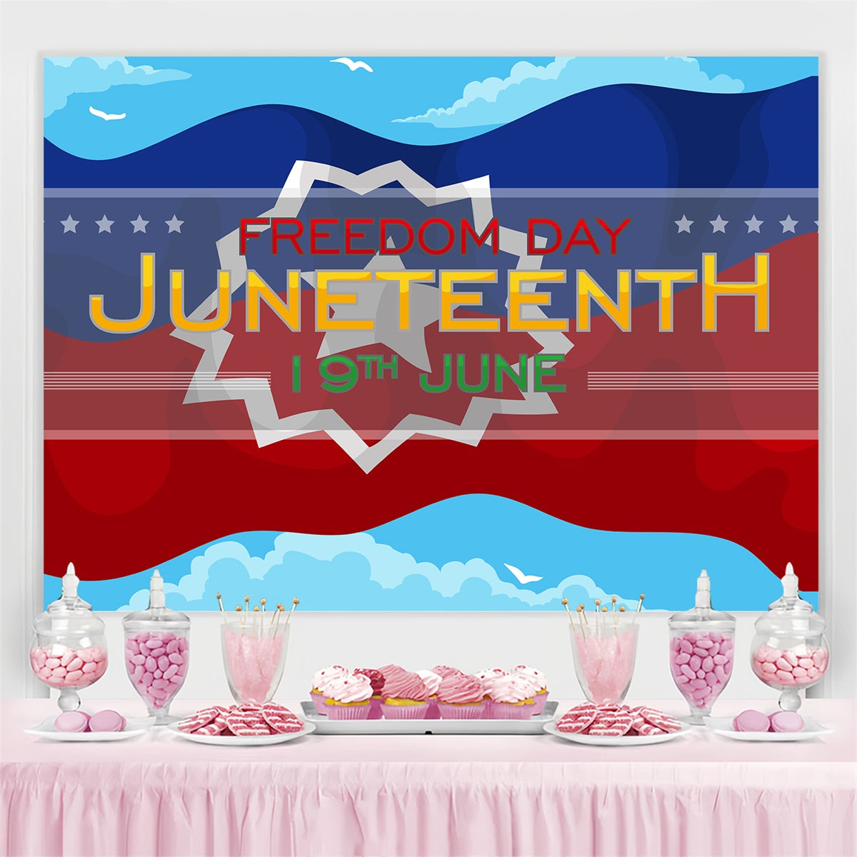 Juneteenth Photo Backdrop Blue Sky Flag Tribute Backdrop BRP5-21