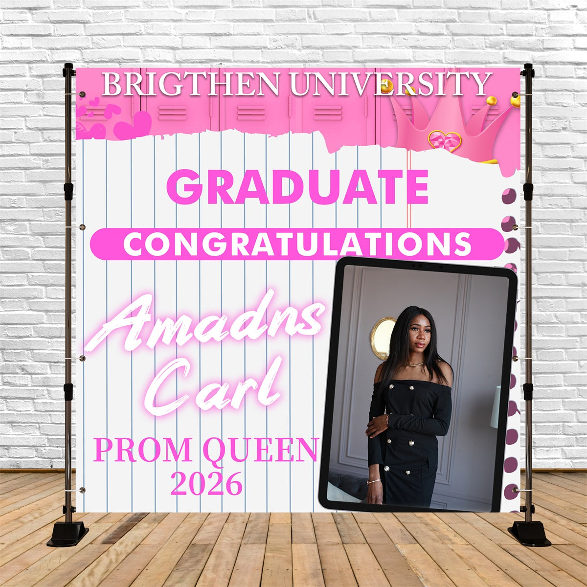 Graduation Photo Backdrop Pink Locker Personalized Party Graduation Backdrop BRP5-213