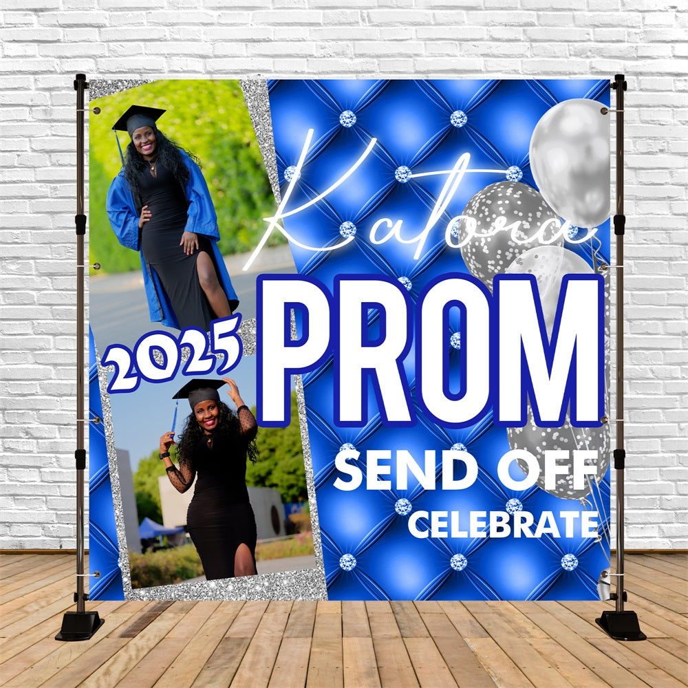 Prom Backdrop Royal Blue Balloons Personalized Party Graduation Backdrop BRP5-217
