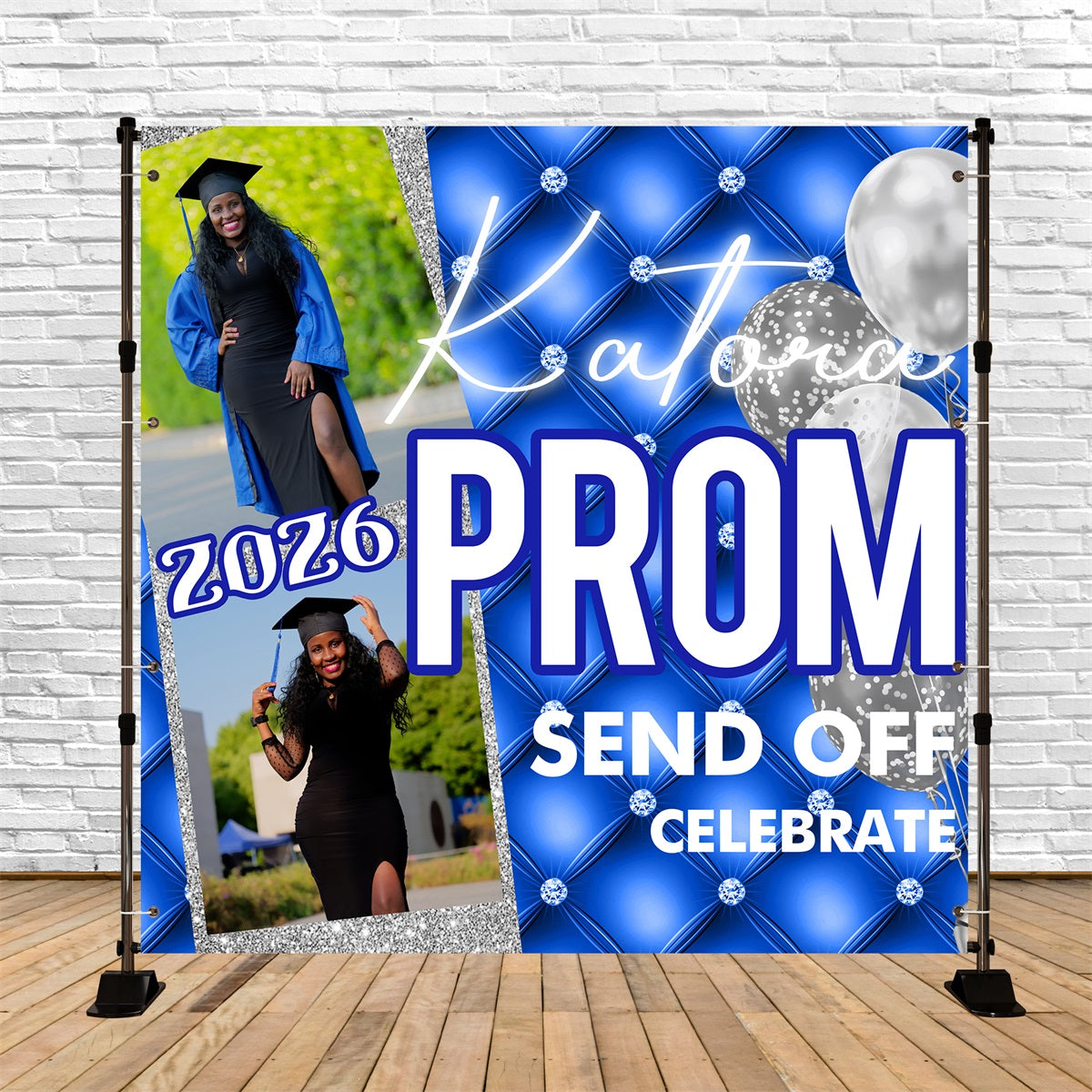 Prom Backdrop Royal Blue Balloons Personalized Party Graduation Backdrop BRP5-217