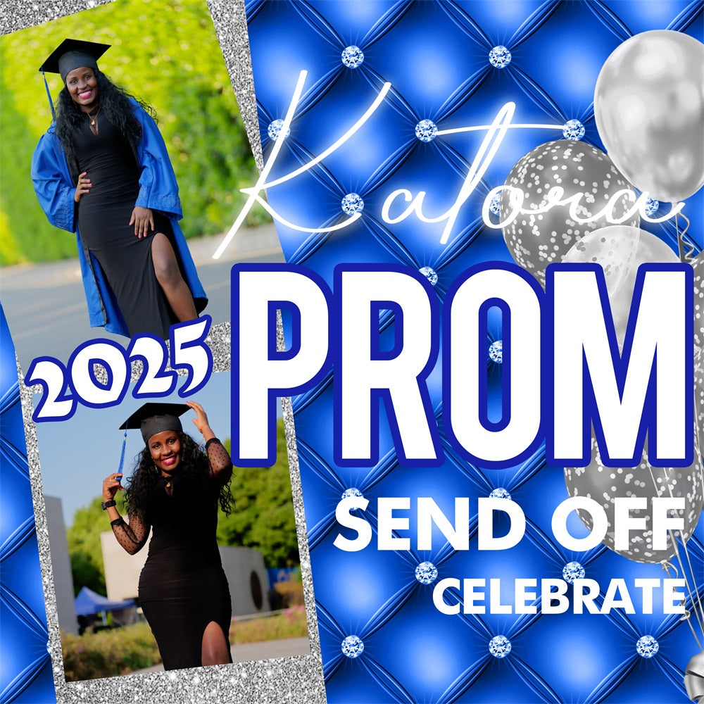 Prom Backdrop Royal Blue Balloons Personalized Party Graduation Backdrop BRP5-217