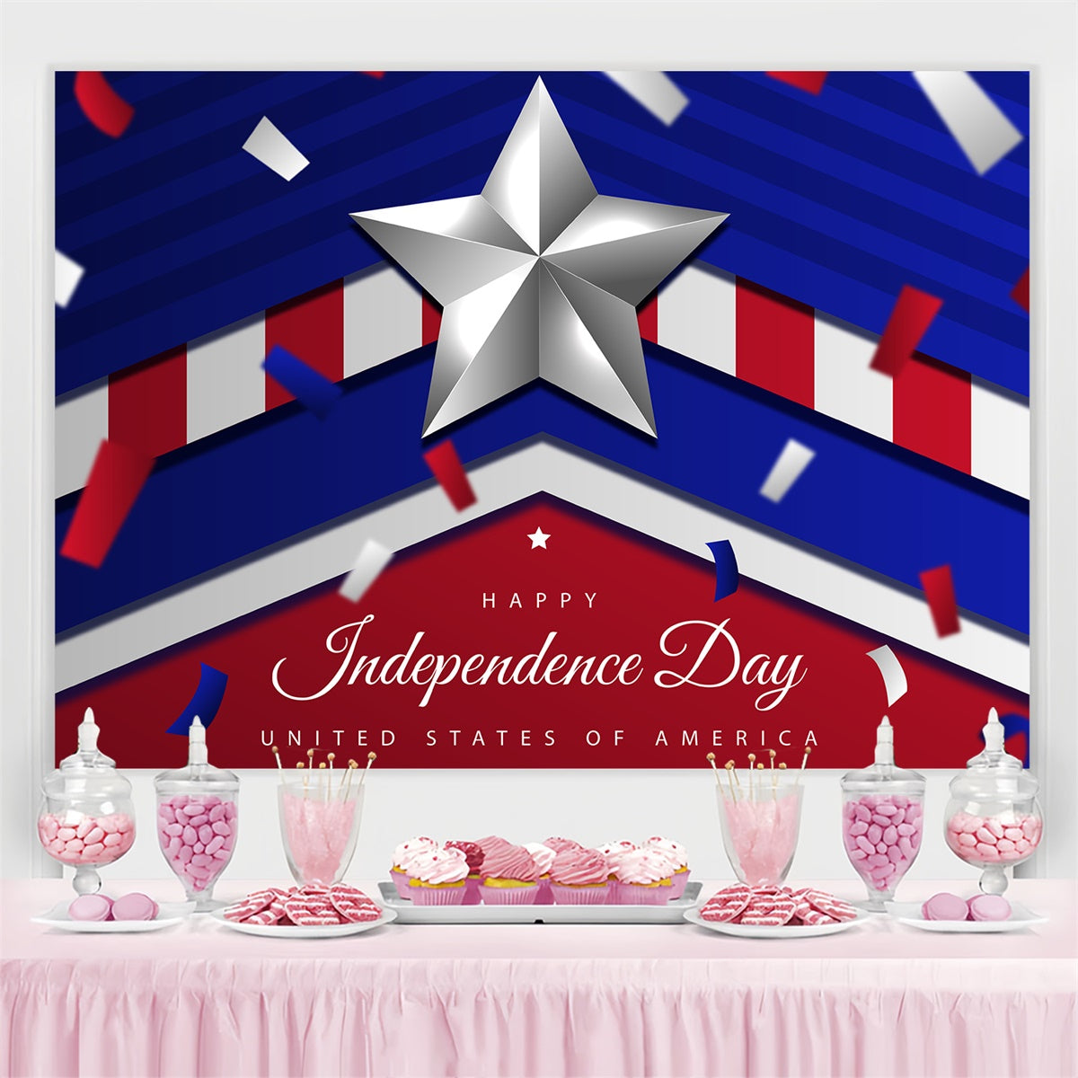 Juneteenth Backdrops Patriotic Silver Star Design Backdrop BRP5-22