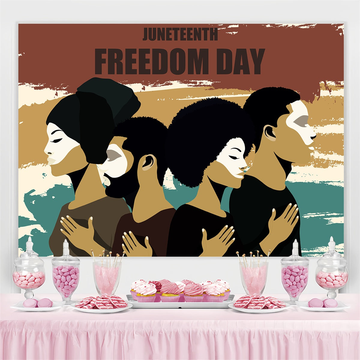 Juneteenth Backdrops Diverse Figures Silhouettes Backdrop BRP5-23
