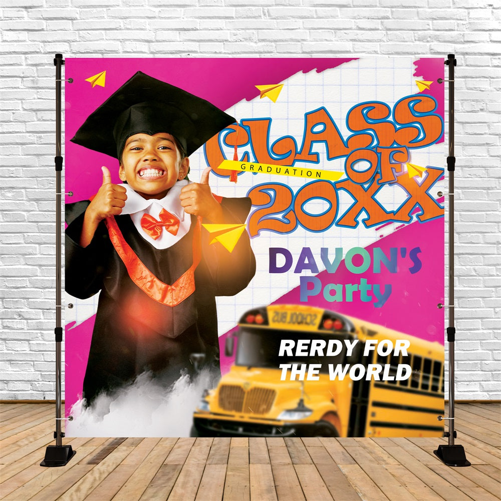 Graduation Photoshoot Backdrop Yellow Bus Personalised Party Graduation Backdrop BRP5-231