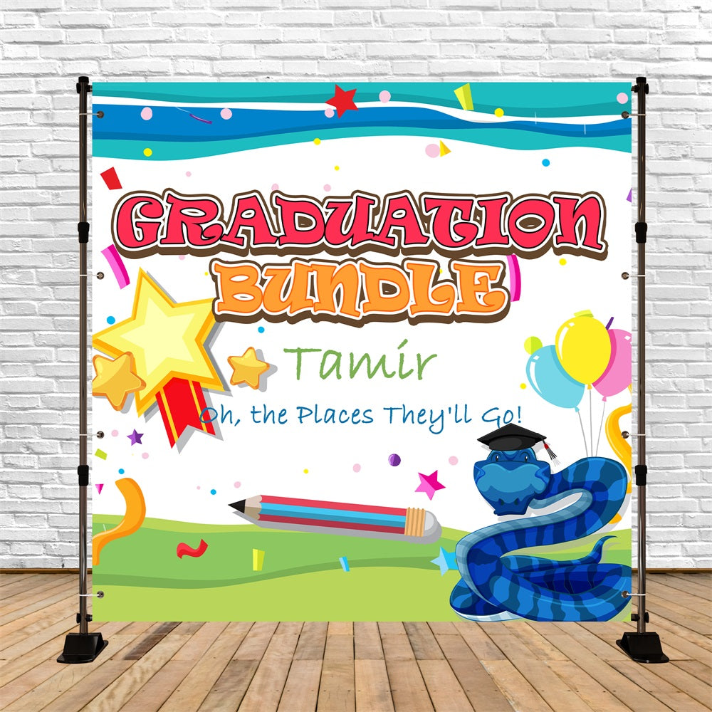 Backdrop Graduation Cartoon Star Snake Custom Party Graduation Backdrop BRP5-232