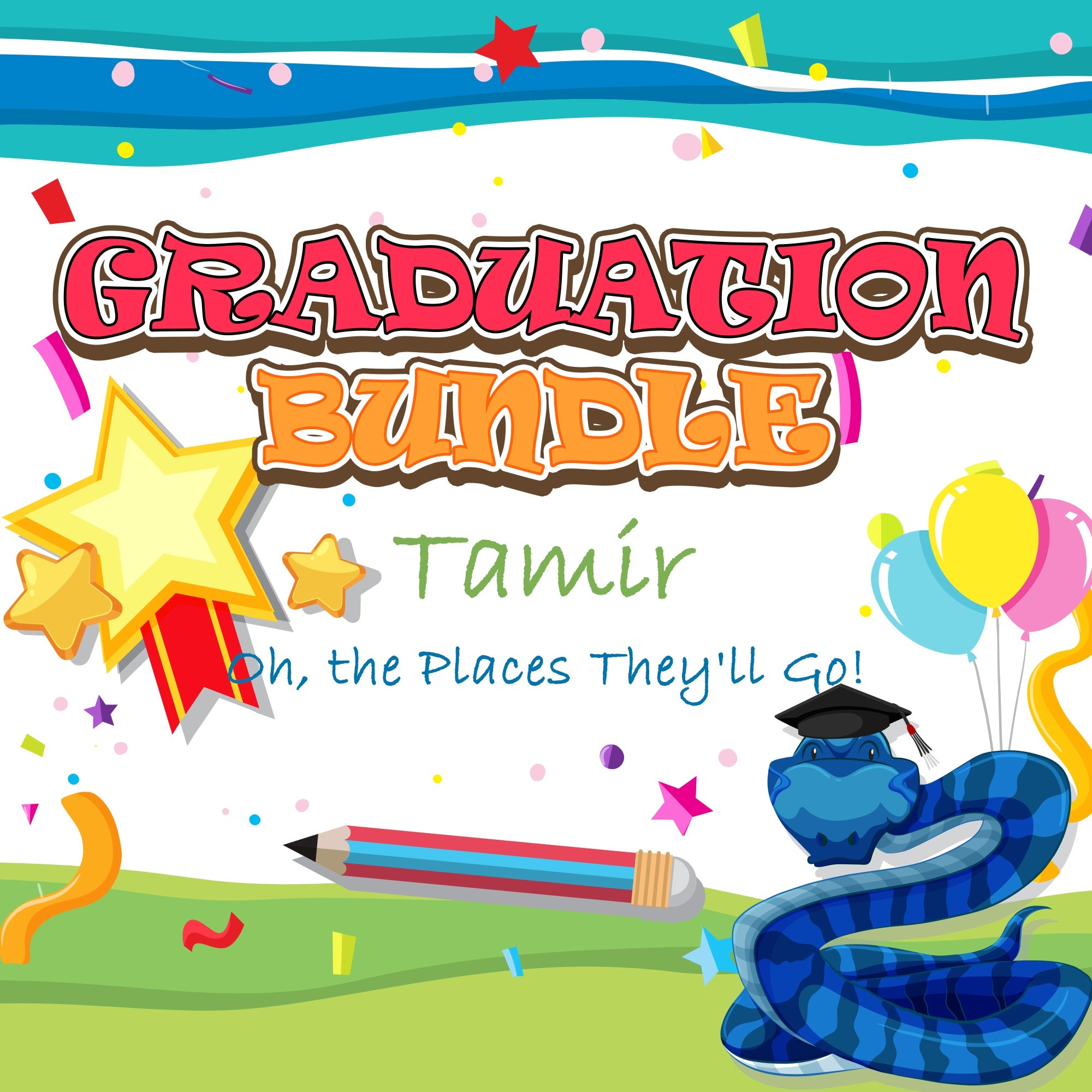 Backdrop Graduation Cartoon Star Snake Custom Party Graduation Backdrop BRP5-232