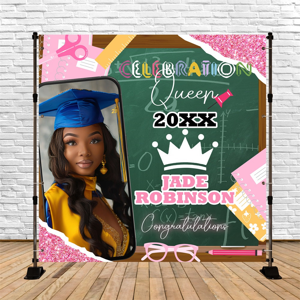 Graduation Photo Backdrop Chalkboard Crown Cartoon Customized Party Graduation Backdrop BRP5-238