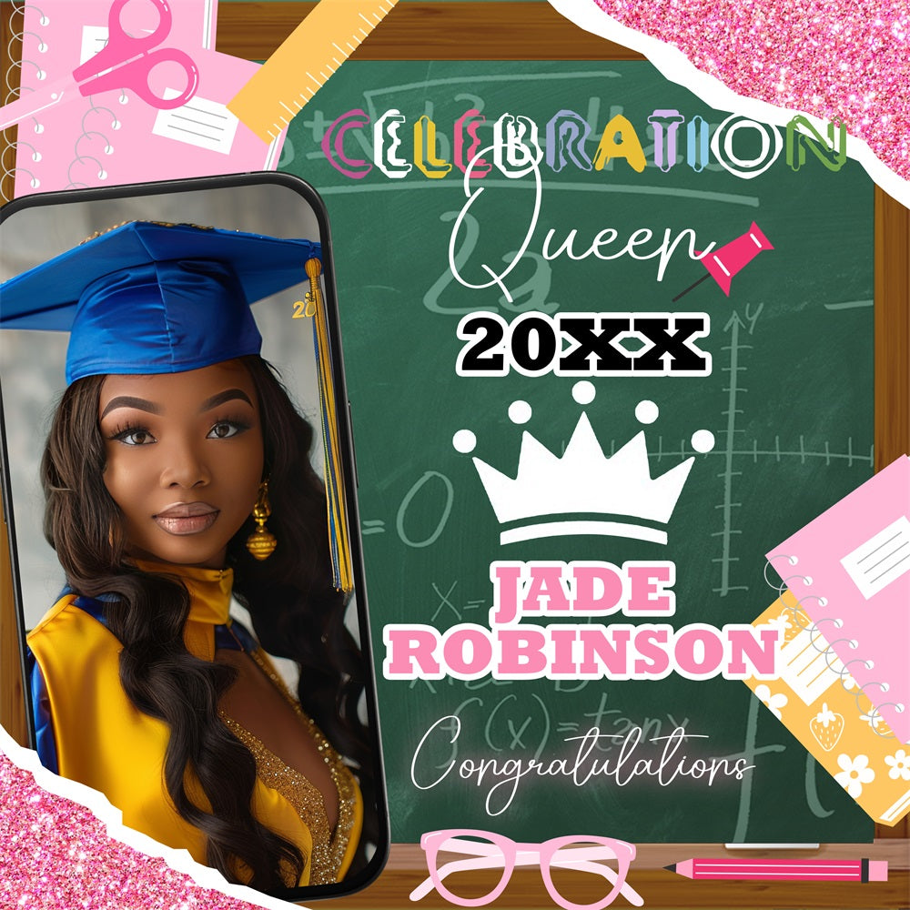 Graduation Photo Backdrop Chalkboard Crown Cartoon Customized Party Graduation Backdrop BRP5-238