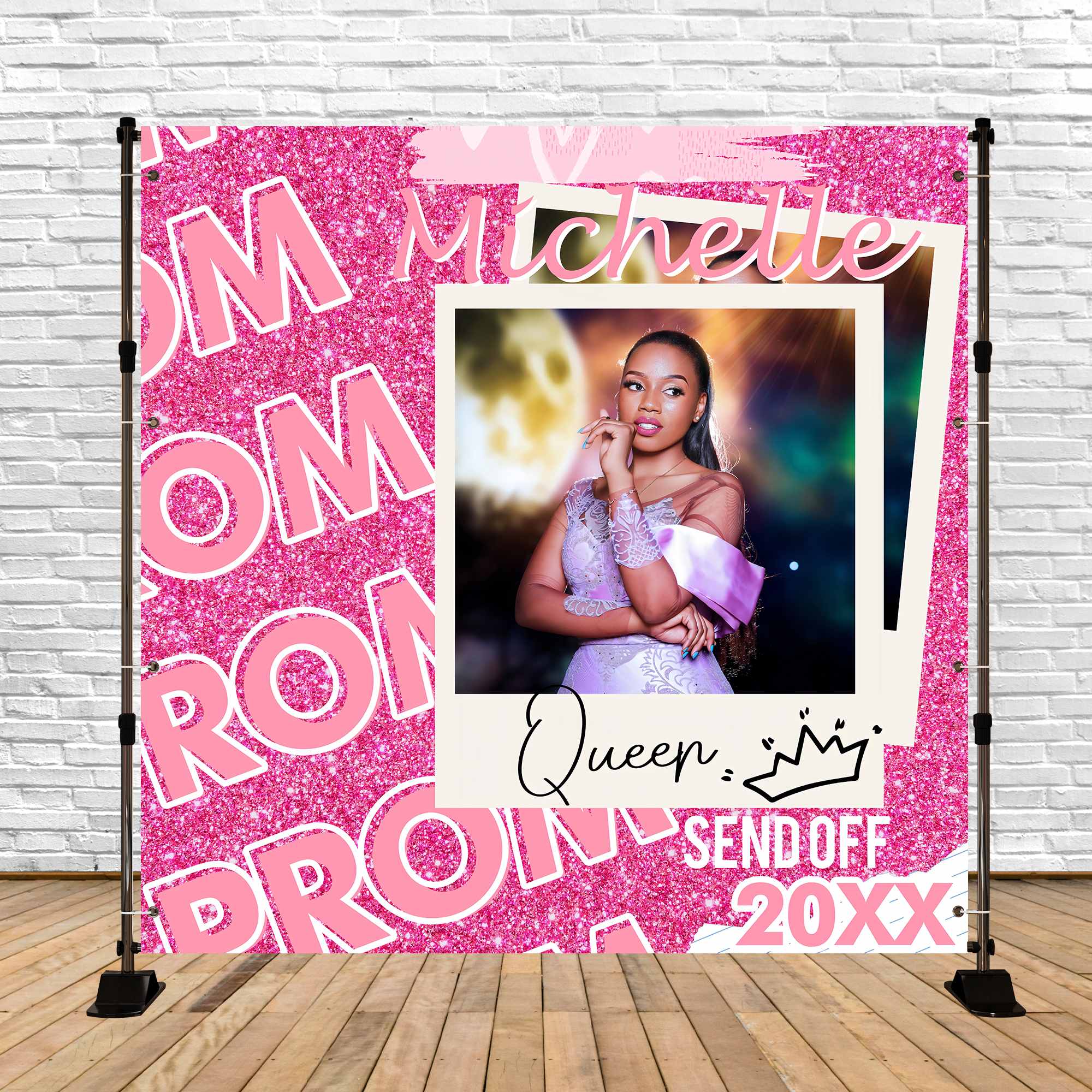Prom Backdrop Ideas Pink Glitter Personalised Party Graduation Backdrop BRP5-239